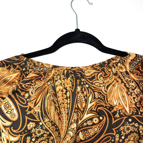 H&M X Richard Allen Orange & Black Paisley Print Blouse 2 Women’s - Picture 2 of 12